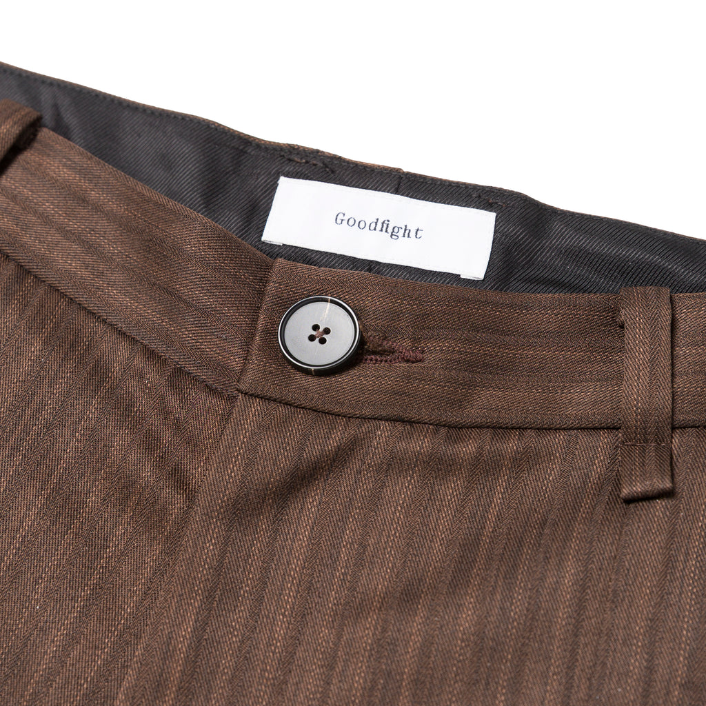 A&P x GOODFIGHT® GI ARTIFACT ZIP SPLIT FRONT TROUSER (BROWN/HERRINGBONE)