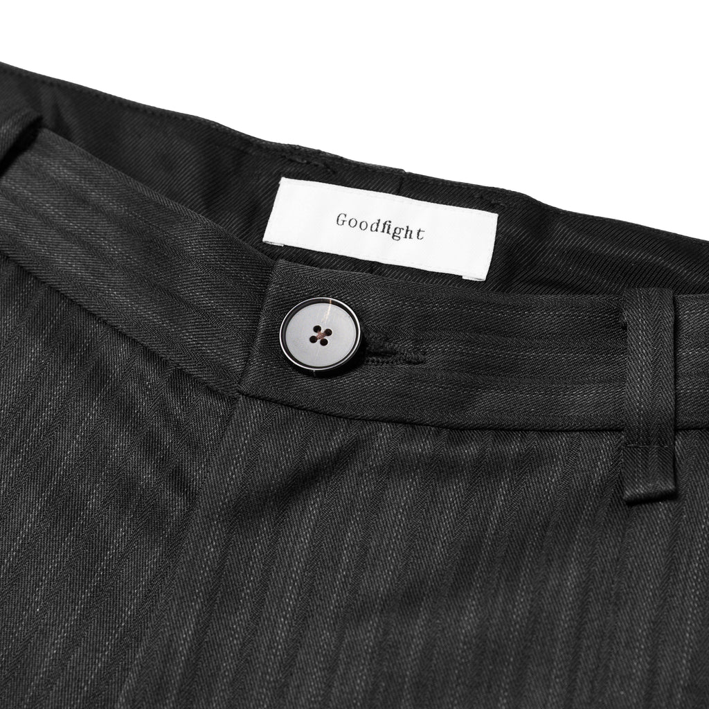 A&P x GOODFIGHT® GI ARTIFACT ZIP SPLIT FRONT TROUSER (BLACK/HERRINGBONE)