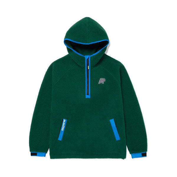 A&P BERBER FLEECE HALF-ZIP MOCK HOODIE GREEN
