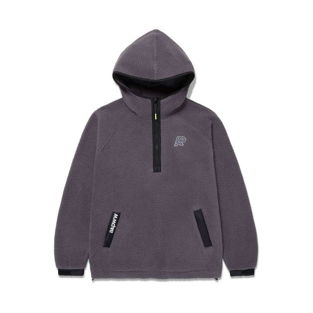 A&P BERBER FLEECE HALF-ZIP MOCK HOODIE CHARCOAL