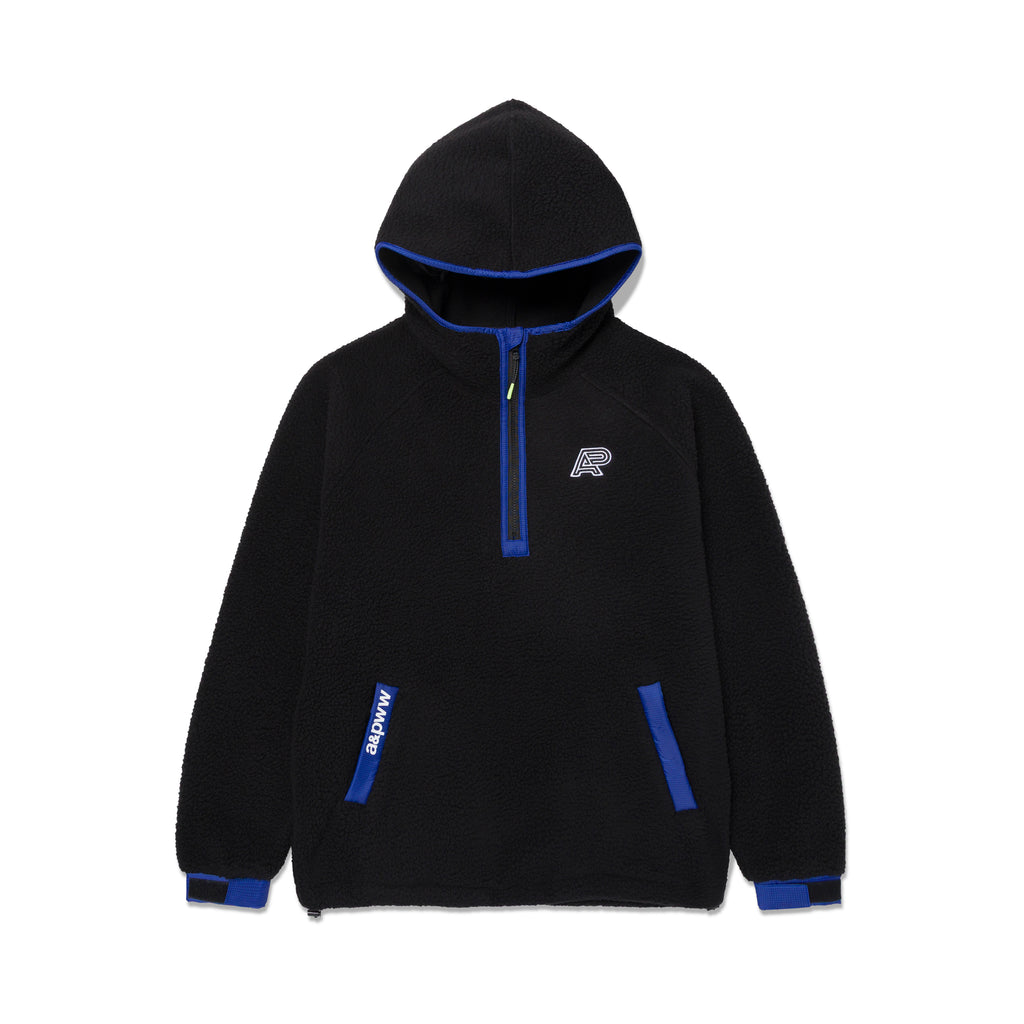 A&P BERBER FLEECE HALF-ZIP MOCK HOODIE BLACK-BLUE