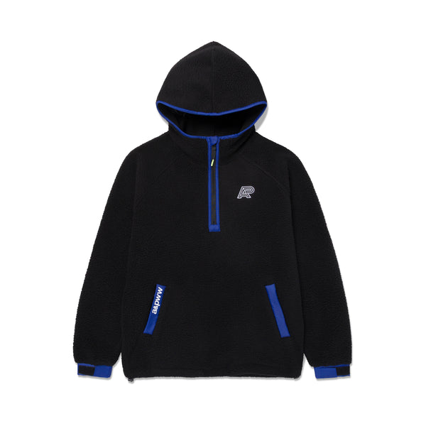 A&P BERBER FLEECE HALF-ZIP MOCK HOODIE BLACK-BLUE